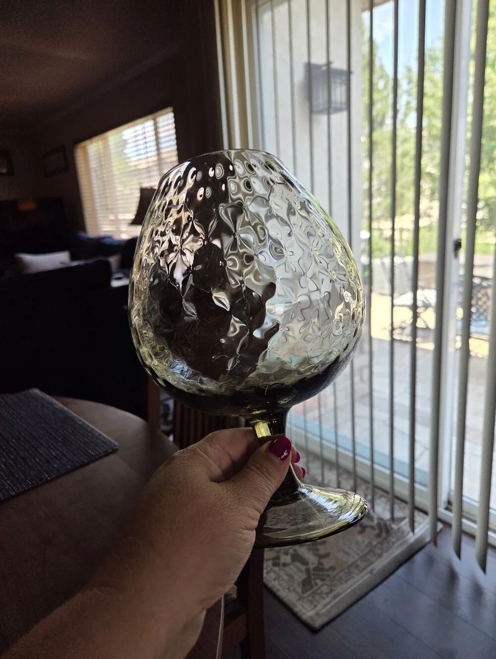 Mid Century Empoli Italian Smoked Optic Glass Oversized  Snifter.
